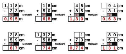 12_65 Addition Subtraktion Merkzahl Komma m-cm zweistellig