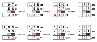 11_65 Subtraktion Merkzahl Komma m-cm zweistellig